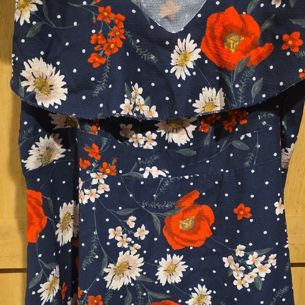 (J57) Rosegal Navy Floral Midi Dress Sz XL off Shoulder Sexy Look - Picture 9 of 9